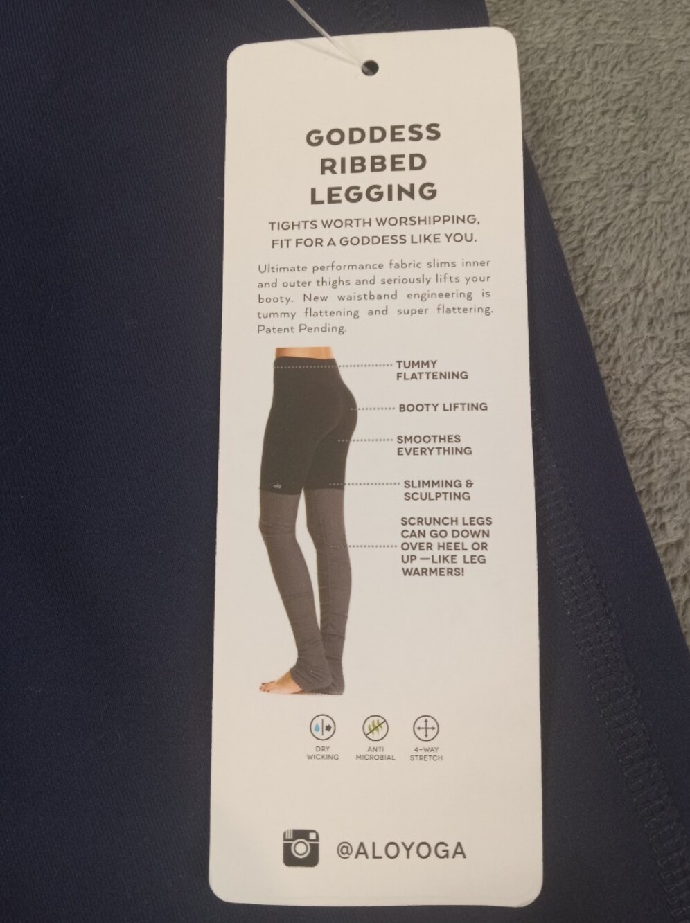 Alo Yoga Goddess Ribbed Legging Scrunched Blue & Black Yoga Pants Women Size:L - Picture 5 of 9